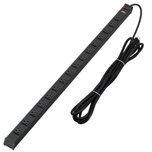 CRST 2.6" Wide Space 16 Outlets Mountable Metal Power Strip Surge Protector, Optional 15FT/6FT Power Cord, Mounting Brackets Included-0